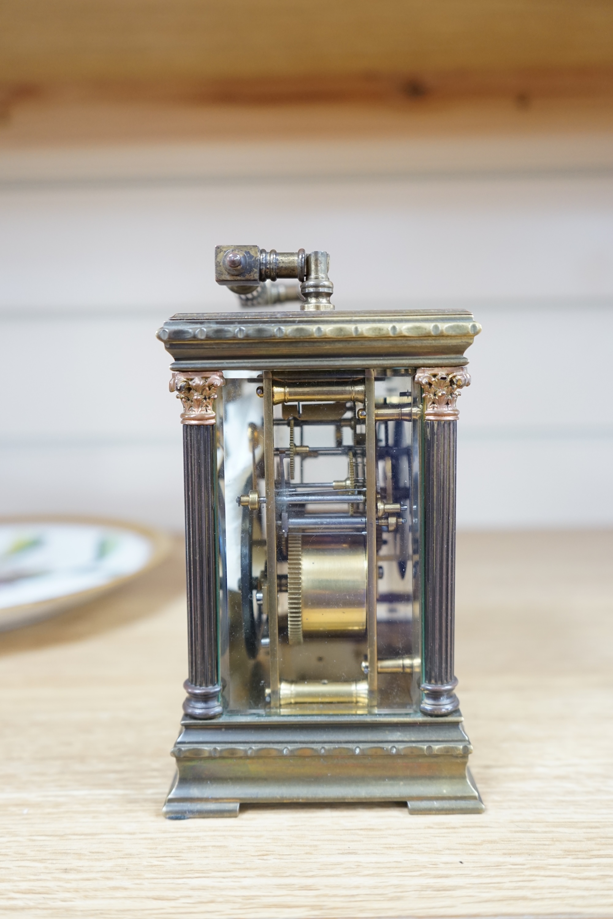 A French carriage timepiece in an architectural case, 18cm high. Condition - fair to good, untested